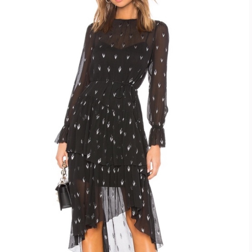 Joie Maylene Silk Chiffon Asymmetric Metallic Dress, size XS